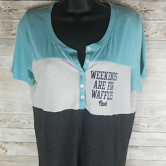 PINK Victoria's Secret Tops - VICTORIA'S secret Pink, Teal, Cream and Gray, sleep shirt, Sz S/P